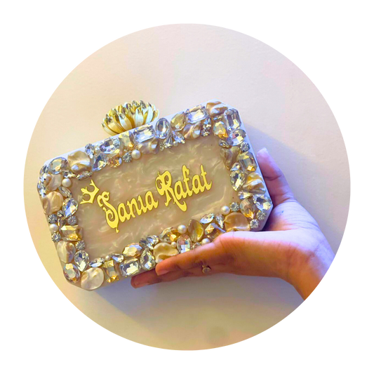 Acrylic Embellished Customised Name Clutch