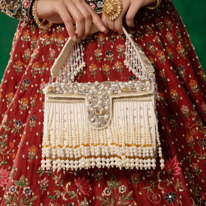 Bead Tassel Cream Box Party Flap Bag