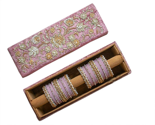 Bridal Pink Customised Velvet Embroidery Name Bangle Box