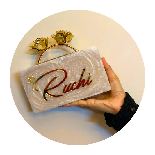 Acrylic Brass Rose Custom Name Clutch