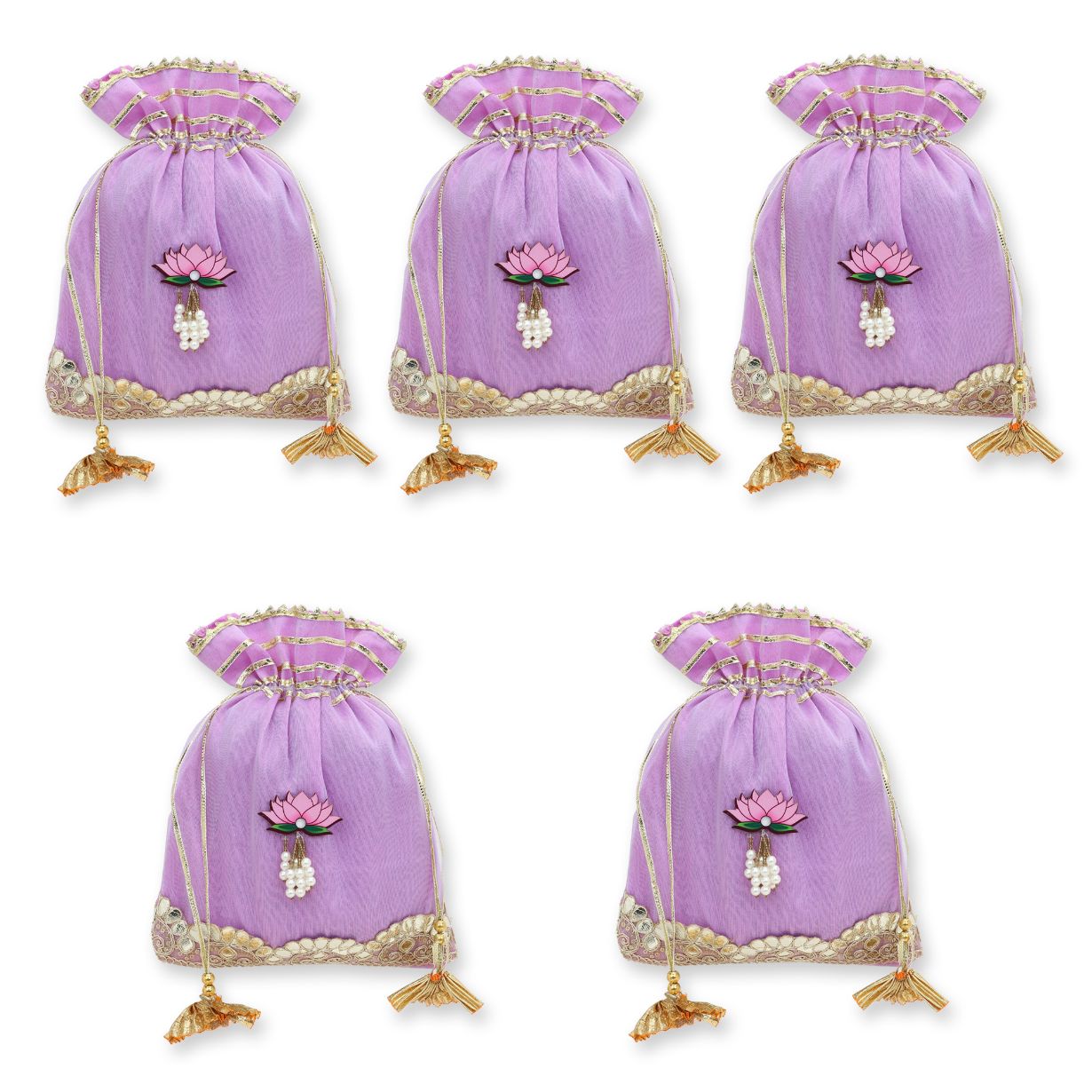 Set of 5 Purple Embellished Potli Bags