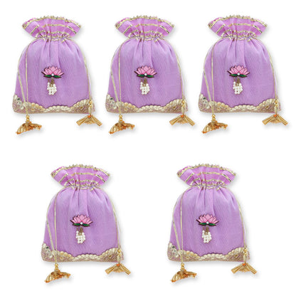 Set of 5 Purple Embellished Potli Bags