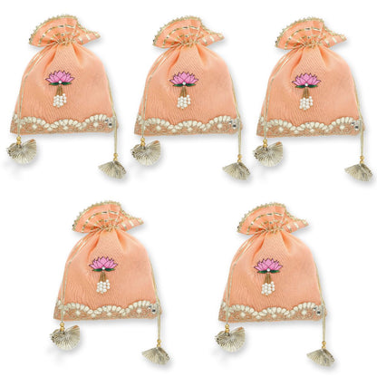 Set of 5 Peach Embellished Potli Bags