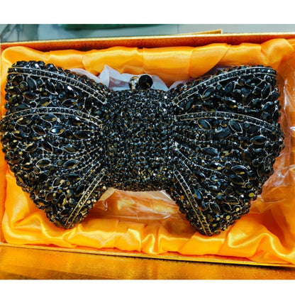 Black Bow Crystal Rhinestone Party Clutch Bag