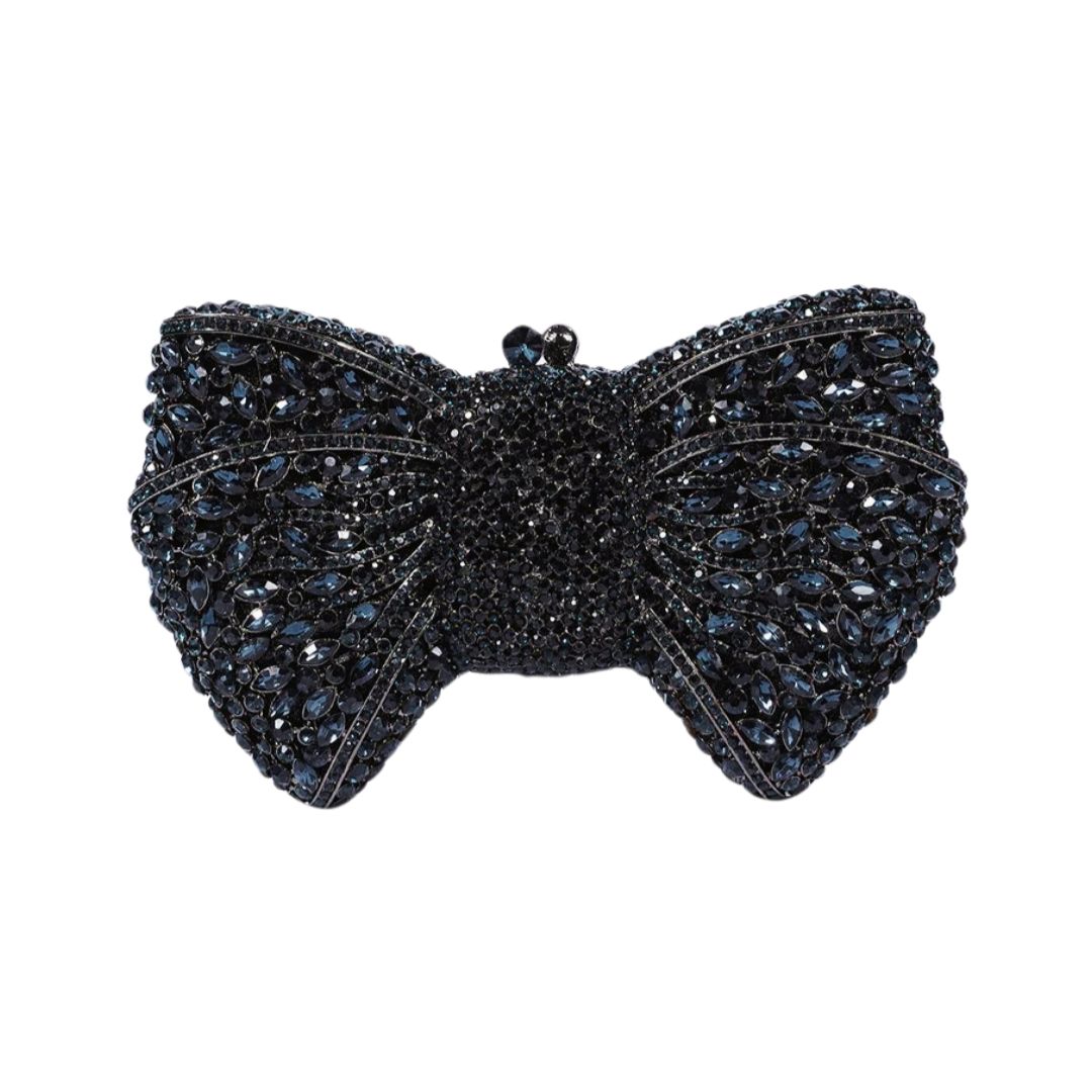 Black Bow Crystal Rhinestone Party Clutch Bag