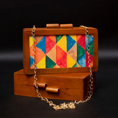 Printed Fabric Wooden Box Clutch for Women