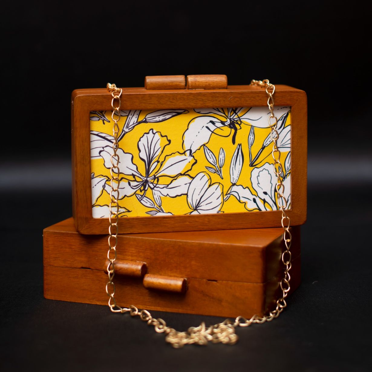 Printed Fabric Wooden Box Clutch for Women