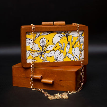 Printed Fabric Wooden Box Clutch for Women