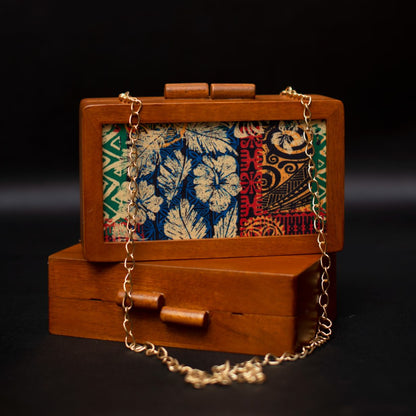 Printed Fabric Wooden Box Clutch for Women