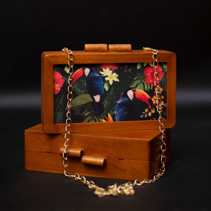 Printed Fabric Wooden Box Clutch for Women