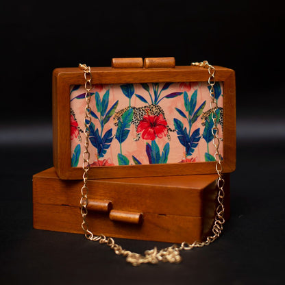 Printed Fabric Wooden Box Clutch for Women