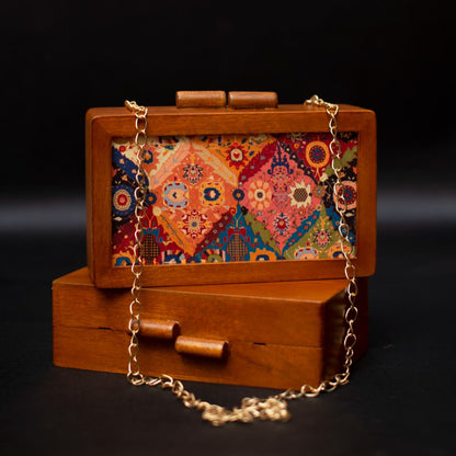 Printed Fabric Wooden Box Clutch