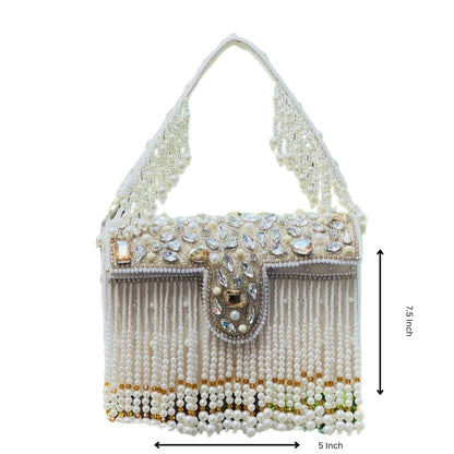 Bead Tassel Cream Box Party Flap Bag