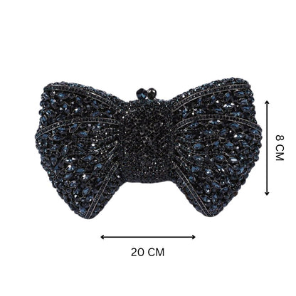 Black Bow Crystal Rhinestone Party Clutch Bag