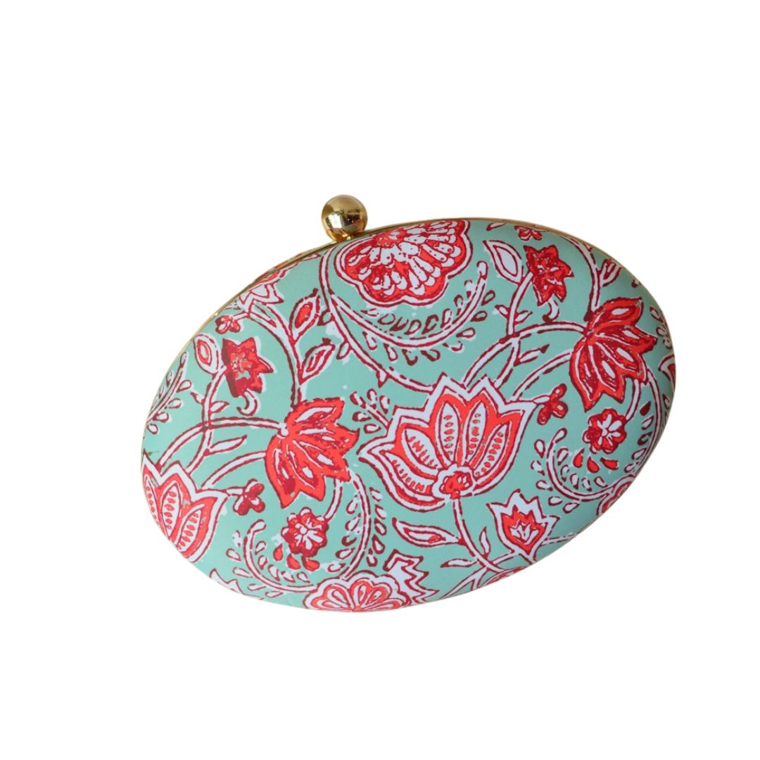 Printed Oval Box Clutch