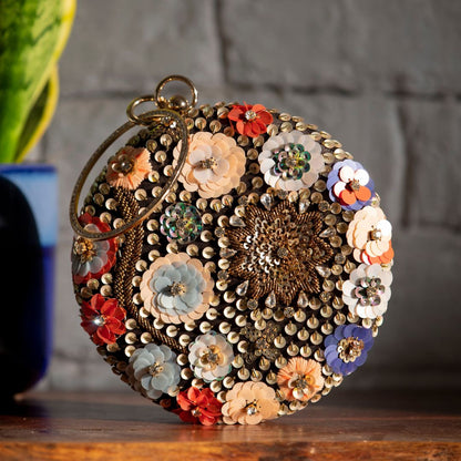 Round Embroidery Woman Clutch Bag