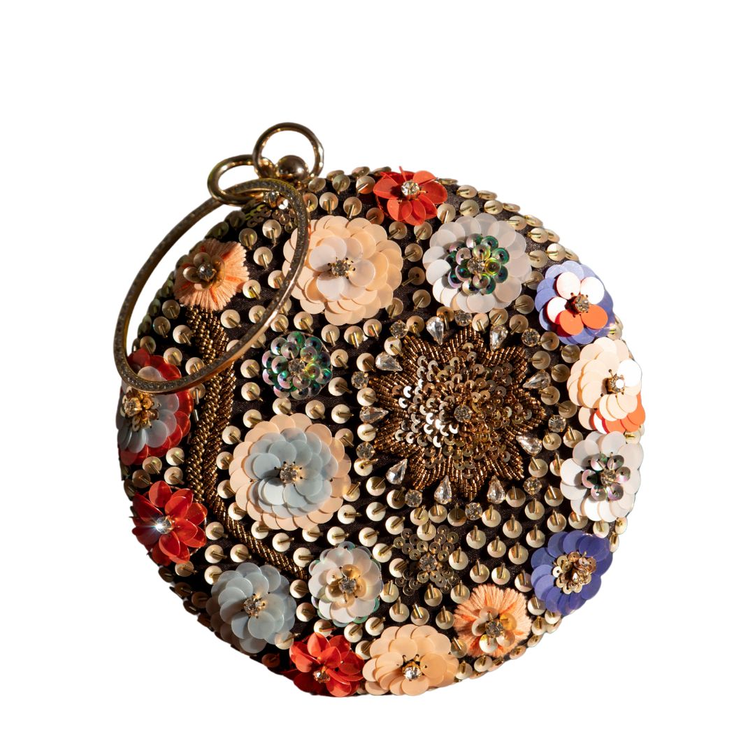 Round Embroidery Woman Clutch Bag