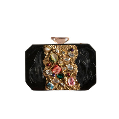 Black Golden Acrylic Party Clutch for Women