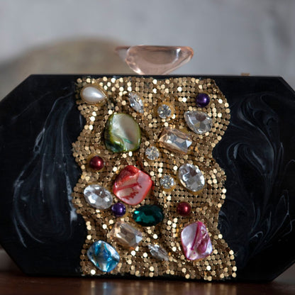 Black Golden Acrylic Party Clutch for Women