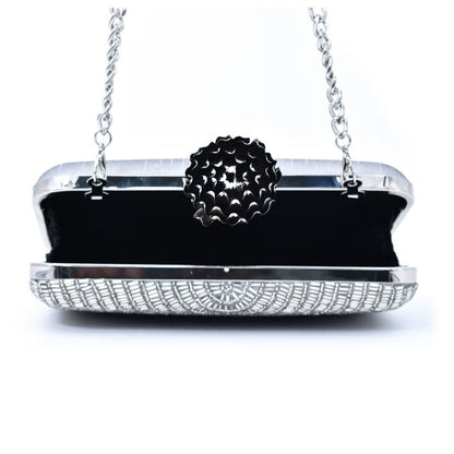 Silver Bead Embroidery Party Clutch Bag for Women