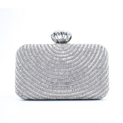 Silver Bead Embroidery Party Clutch Bag for Women