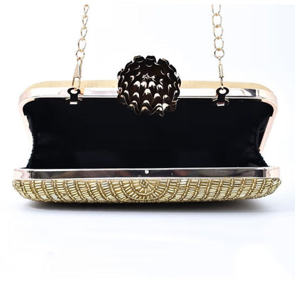 Golden Bead Embroidery Party Clutch Bag for Women