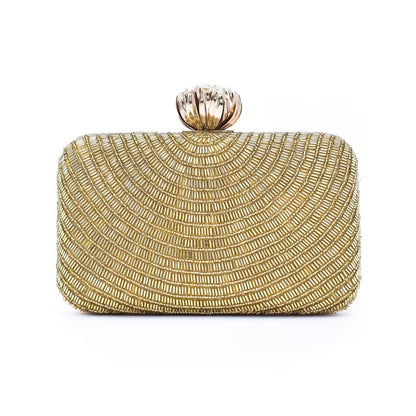 Golden Bead Embroidery Party Clutch Bag for Women