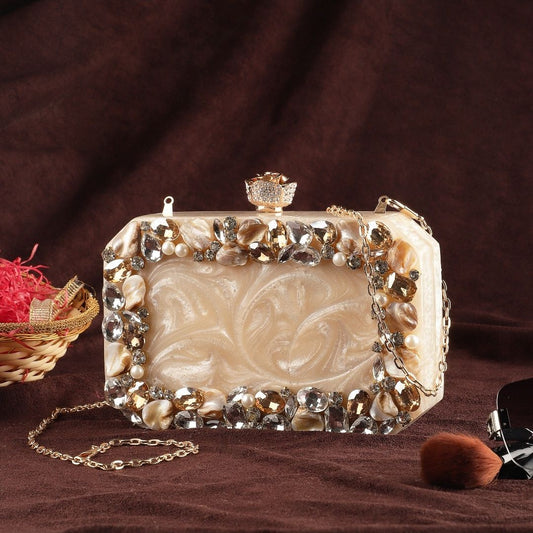 Resin Embellished Crystal Acrylic Party Clutch for Women