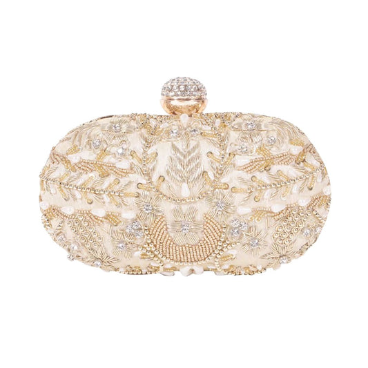 Golden Oval Embroidery Woman Clutch Bag