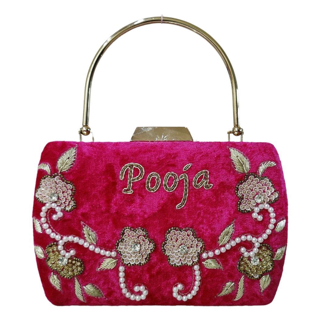 Customised Embroidery Name Handle Clutch Bag