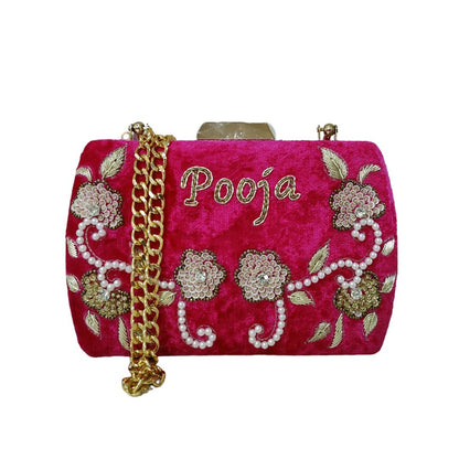 Customised Embroidery Name Handle Clutch Bag