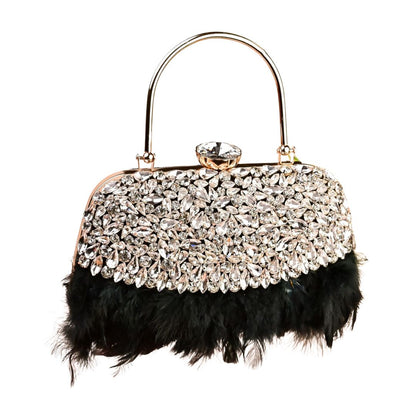 Feather Black Crystal Embellished Clutch