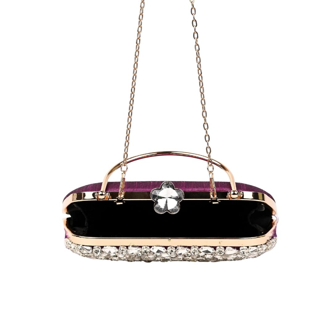 Feather Purple Crystal Embellished Clutch