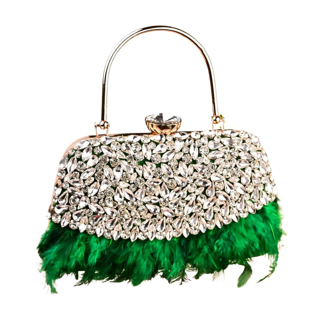 Feather Green Crystal Embellished Clutch