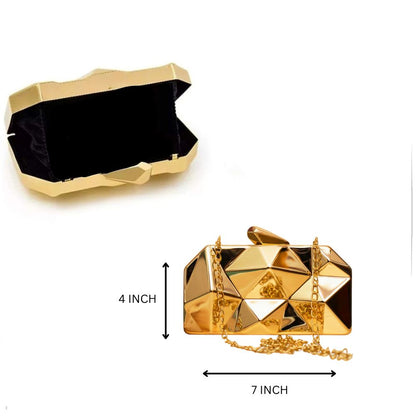 Golden Metal Geometry 3D Clutch Bag