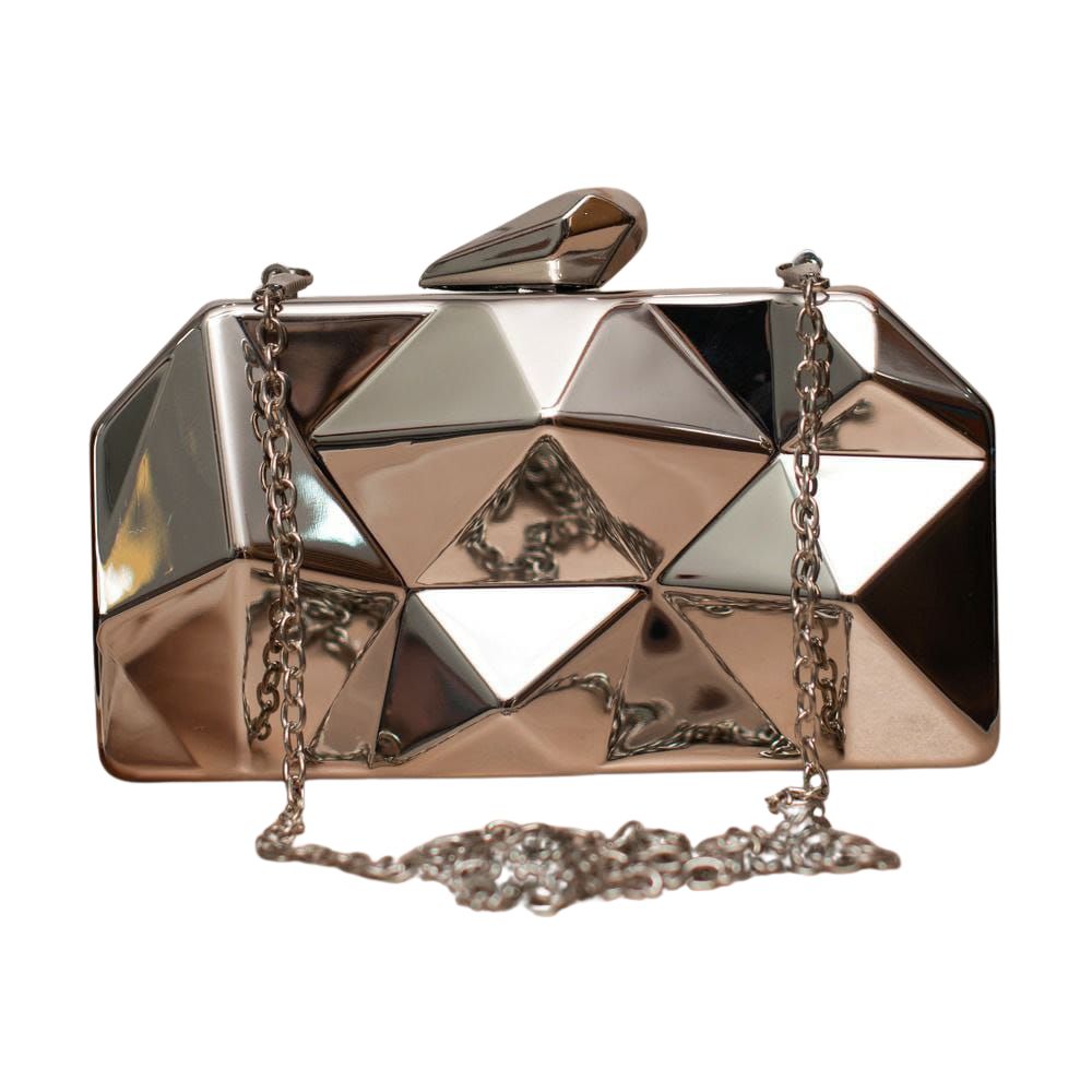 Silver Metal Geometry 3D Clutch Bag