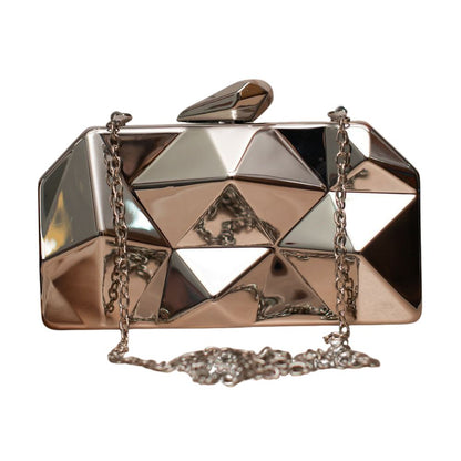 Silver Metal Geometry 3D Clutch Bag