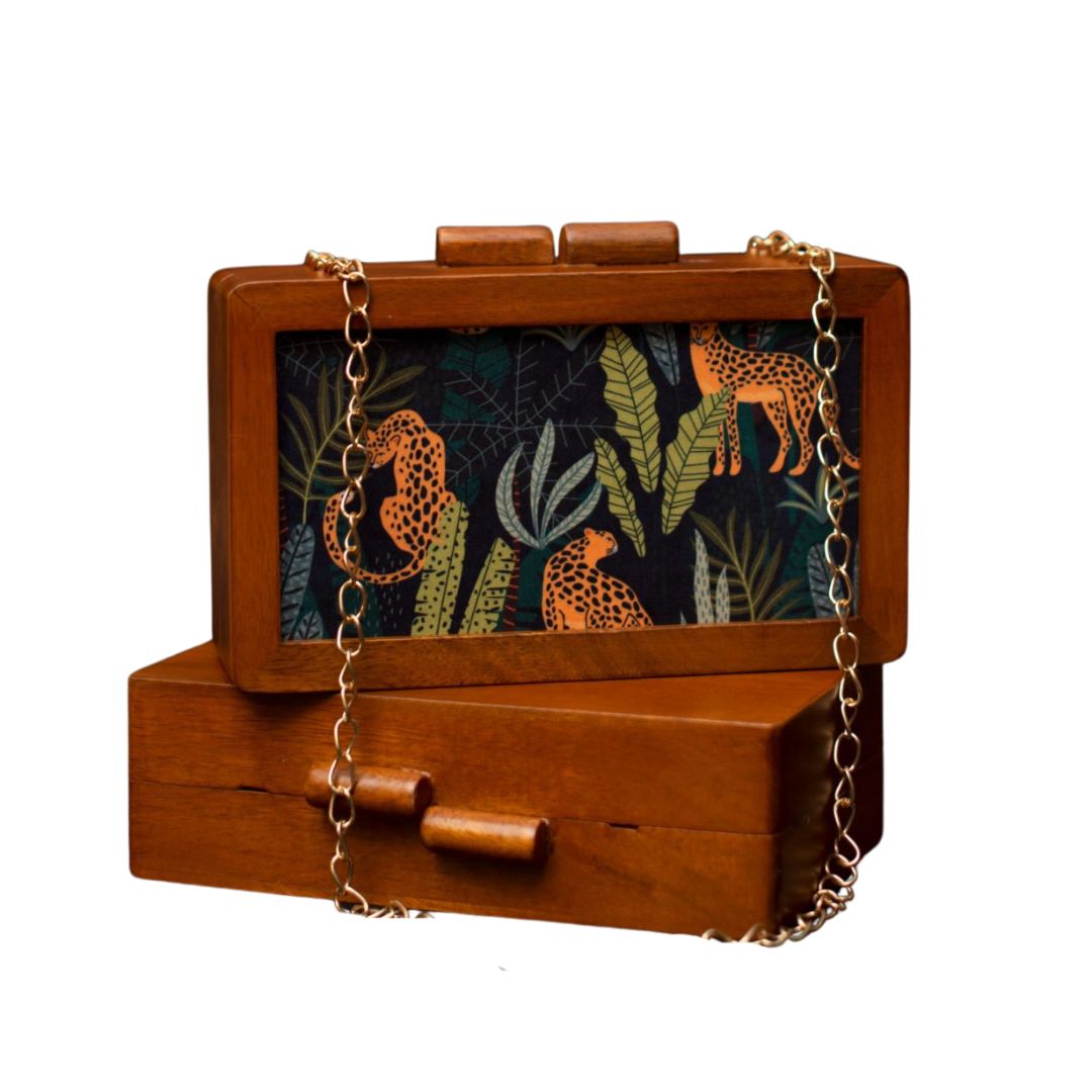 Printed Fabric Wooden Box Clutch for Women