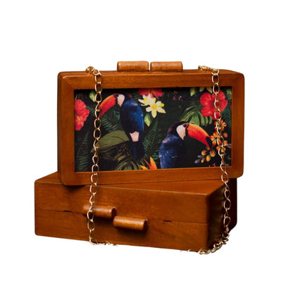 Printed Fabric Wooden Box Clutch for Women