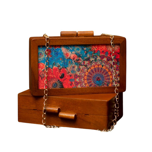 Printed Fabric Wooden Box Clutch for Women