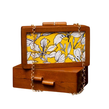 Printed Fabric Wooden Box Clutch for Women