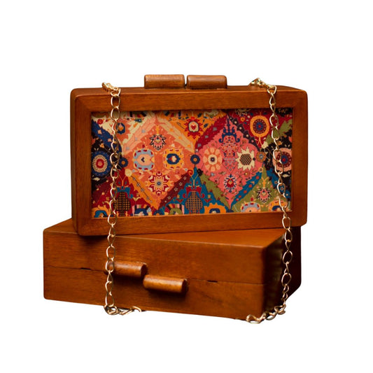 Printed Fabric Wooden Box Clutch