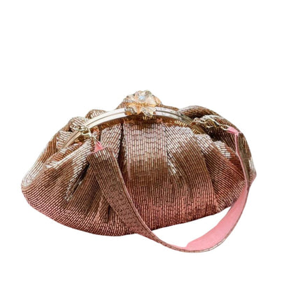 Soft Embroidery Golden Bead Pouch Bag with Handle