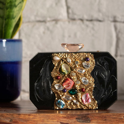 Black Golden Acrylic Party Clutch for Women