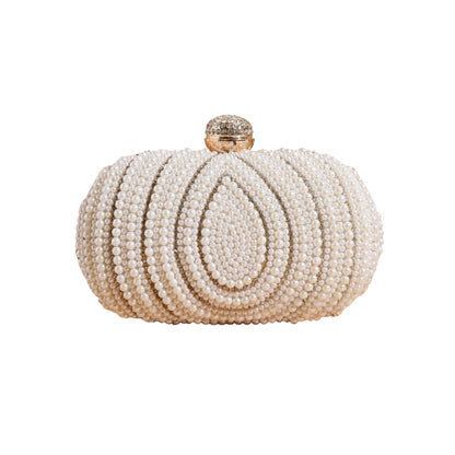 White Pearl Bead Embroidery Party Clutch Bag for Women