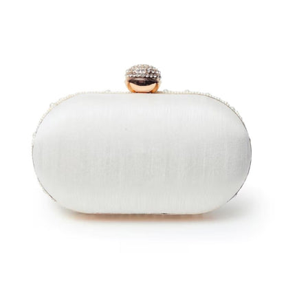 White Pearl Bead Embroidery Party Clutch Bag for Women