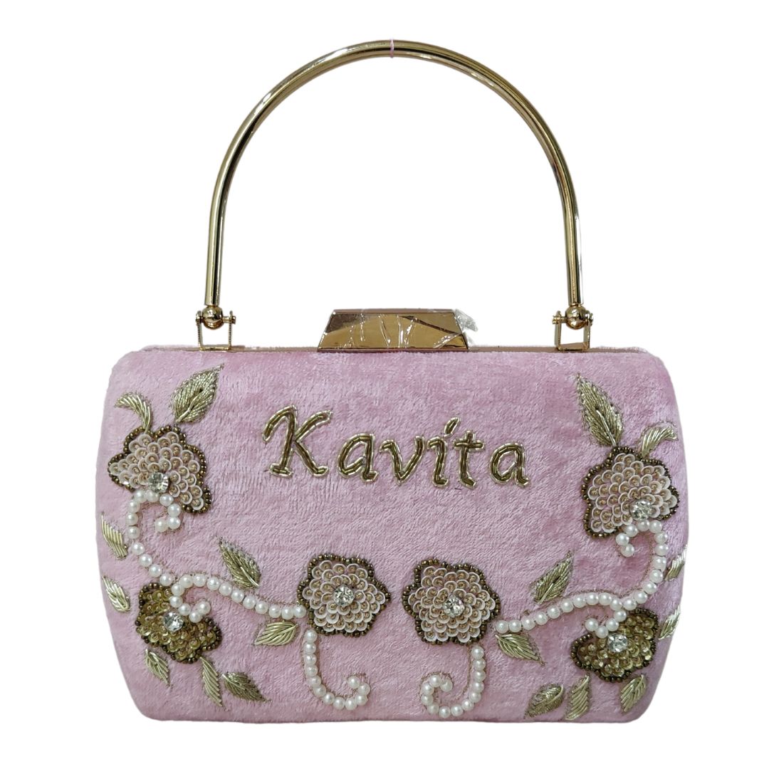 Customised Embroidery Name Handle Clutch Bag