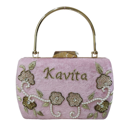 Customised Embroidery Name Handle Clutch Bag