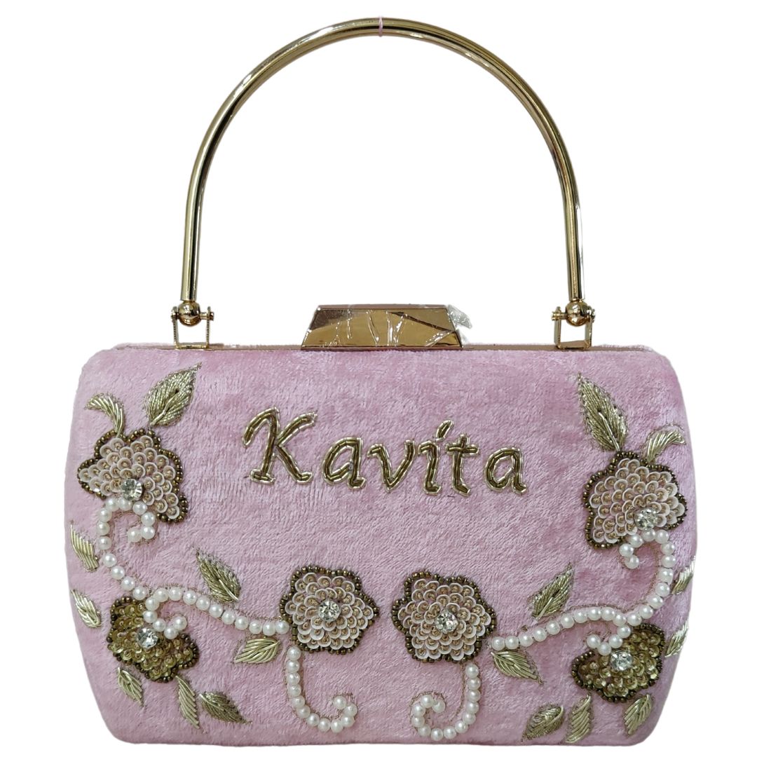 Customised Embroidery Name Handle Clutch Bag