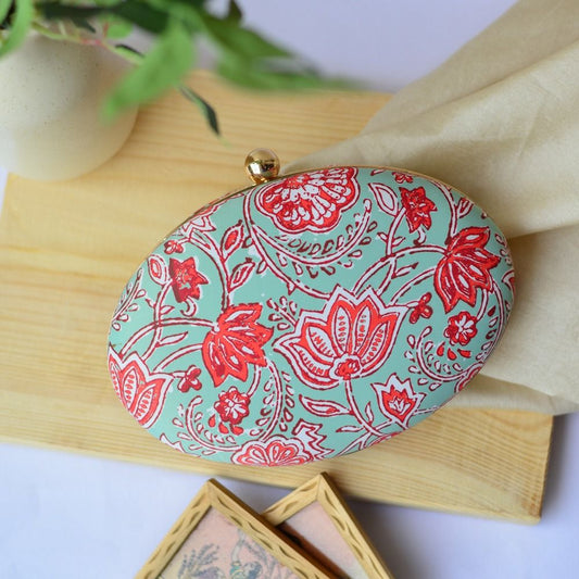 Printed Oval Box Clutch